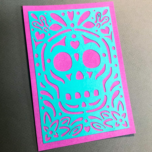 Blue Skull Papel Picado Card