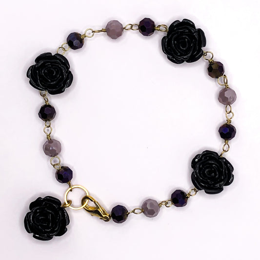 Black flower beaded bracelet