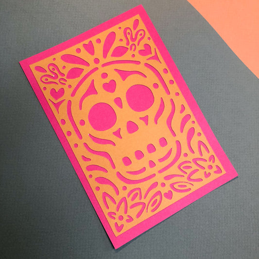 Orange Skull Papel Picado Card