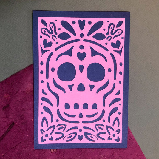 Pink Skull Papel Picado Card