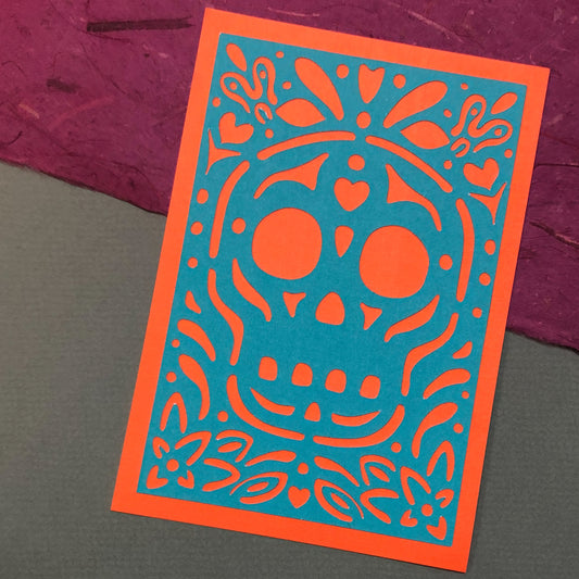 Teal Skull Papel Picado Card